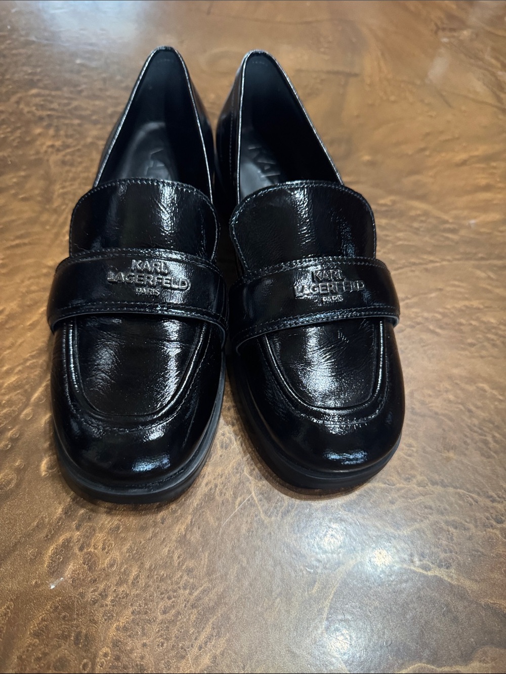 Karl Lagerfeld Black Patent Leather Loafers for Women